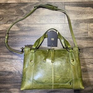 Frye Melissa Medium Satchel Marsh Green Leather Crossbody Bag EUC + Care Card